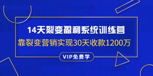 14天裂变盈利系统训练营：靠裂变营销实现30天收款1200万