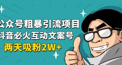 公众号粗暴引流项目：抖音必火互动文案号，两天吸粉2W+（可持续操作）