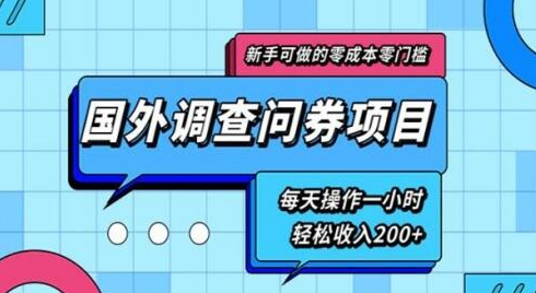 新手0成本0门槛可操作的国外调查问券项目，每天一小时轻松收入200+