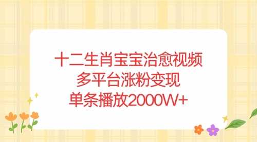 十二生肖宝宝治愈视频，多平台涨粉变现，单条播放2000W+