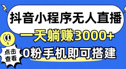 抖音小程序无人直播，一天躺赚3000+，0粉手机可搭建